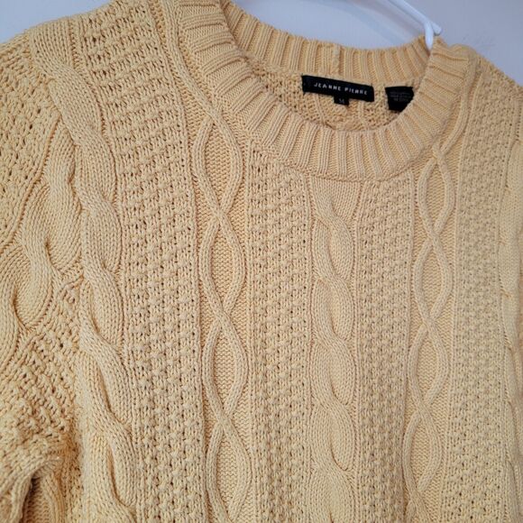 Vintage Jeanne Pierre Womens Sweater Medium Mustard‎ Yellow Fisherman Cable Knit - Picture 3 of 6